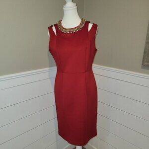 Perfect Holiday Red Dress with Neckline Gold Trim-Size 8